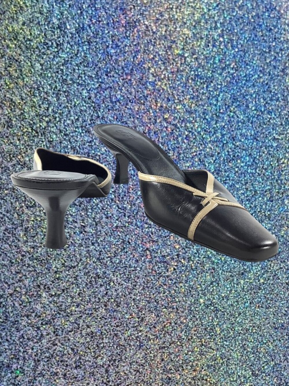 LOFT Ann Taylor Heels Mules Sandals Slides Slip Ons Black Tan Leather Upper 8.5